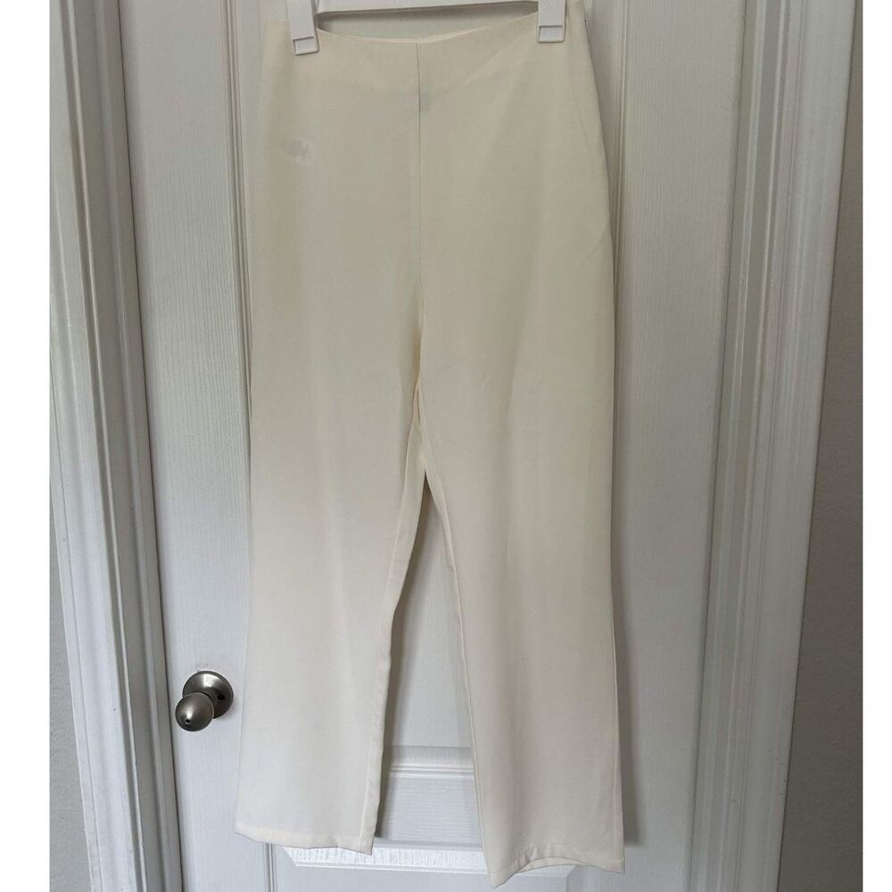 Sincerely Jules Off-White/Cream Wide Leg Trousers w/ Side Zip Size M Career Wear - Picture 2 of 9